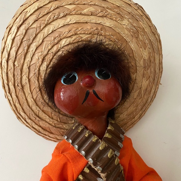 Pair Man Woman Mexican Folk Art Dolls Oil Cloth in Peasant Costumes - Picture 8 of 12